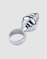 Ribbed Metal Butt Plug with Ring