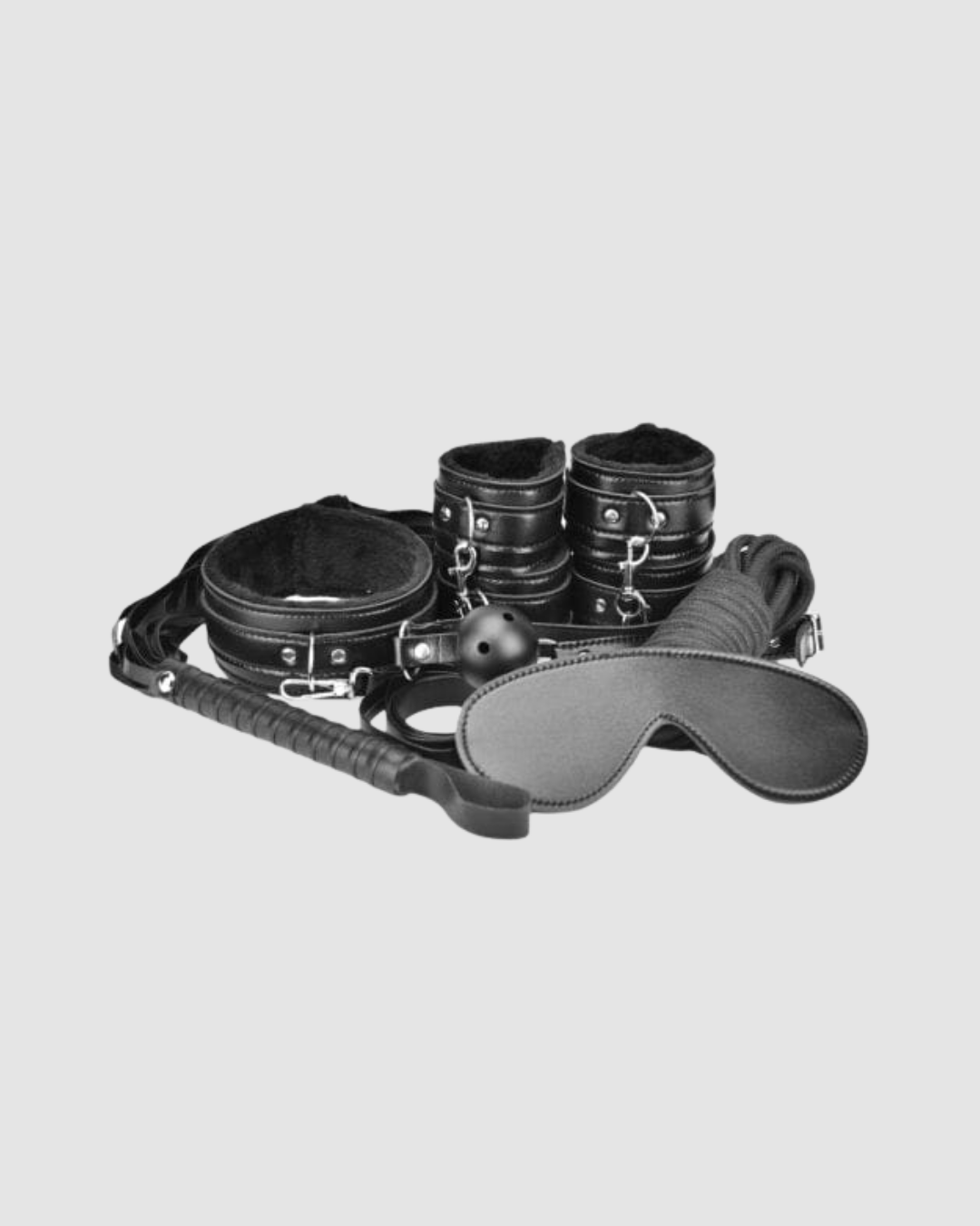 Sleek adjustable collar and lead featured in the 8-Piece Beginner Bondage Kit for enhanced power play.