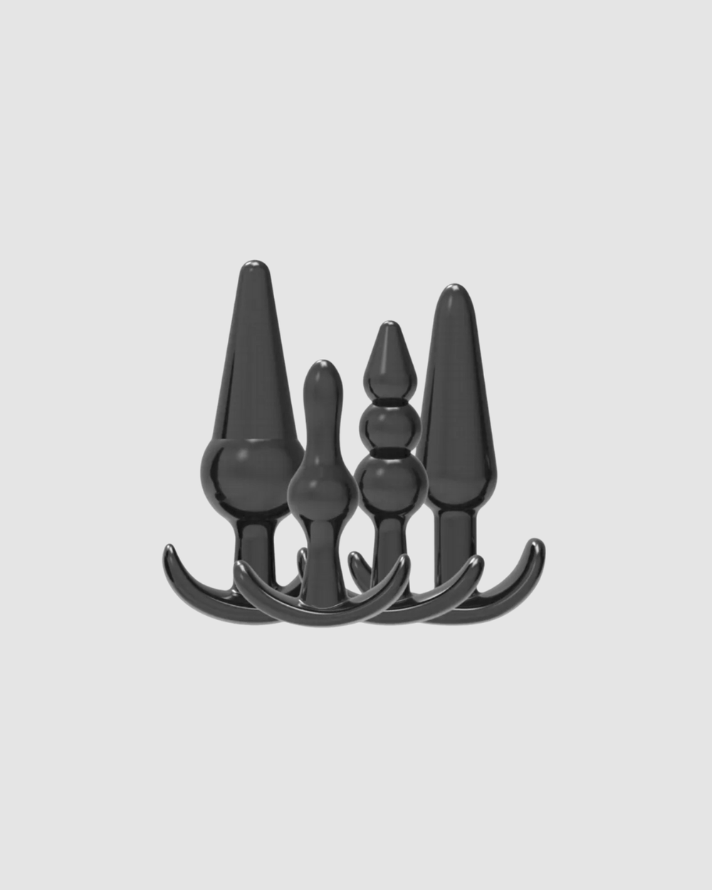 Loving Joy butt plug training kit with four tapered sizes, safe handles, purple silicone, ideal for beginners.