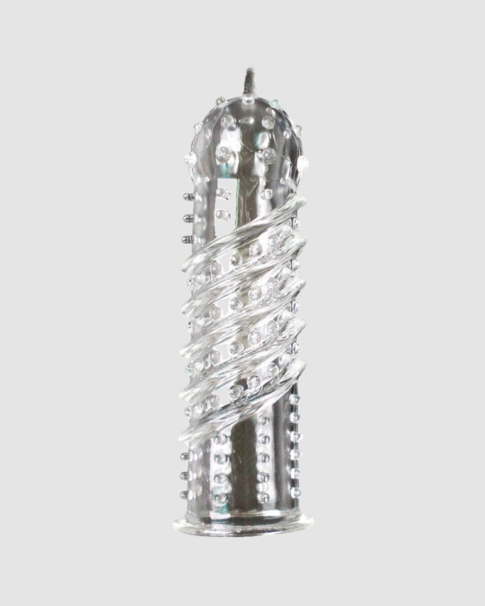 Clear 14cm textured penis sleeve with ribbed design for enhanced sensation, made by Me You Us, shown in an Instagram post.