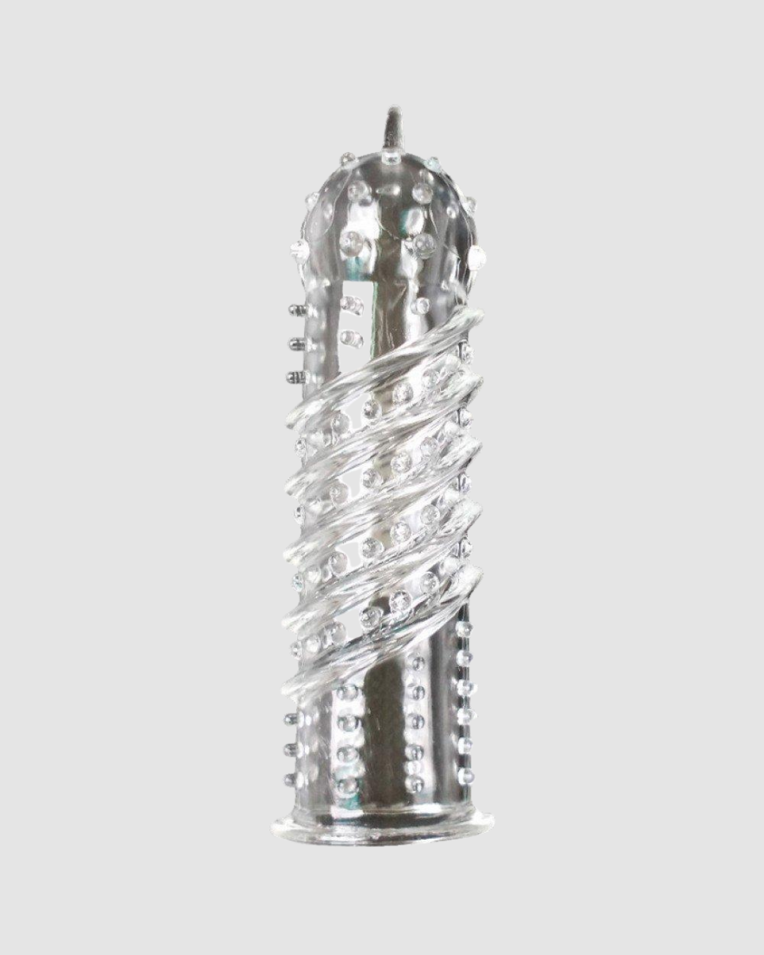 Clear 14cm textured penis sleeve with ribbed design for enhanced sensation, made by Me You Us, shown in an Instagram post.