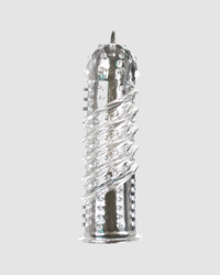 Orgasma Ribbed Textured Penis Sleeve - 14cm Clear, showcasing its luxurious ribbed design for enhanced pleasure and stimulation, perfect for those seeking a premium textured penis sleeve experience.