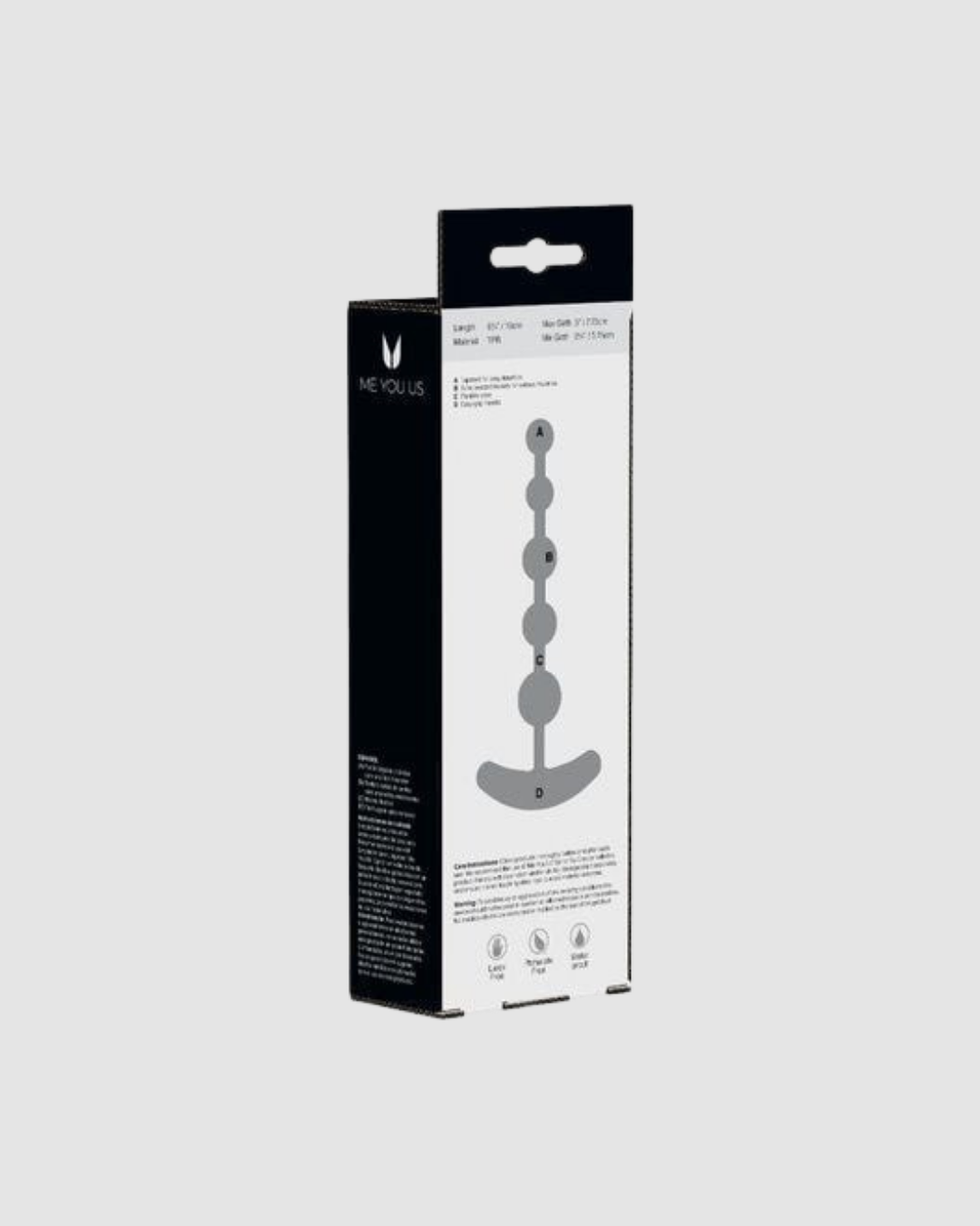 Me You Us Classic anal beads with an easy-grip handle, perfect for controlled exploration, compatible with water-based anal lubricant.