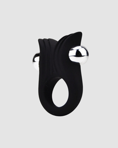 Loving Joy Silicone and Textured Vibrating Cock Ring with clitoral stimulator, designed for dual pleasure in intimate experiences.