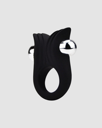Loving Joy Silicone and Textured Vibrating Cock Ring with clitoral stimulator, designed for dual pleasure in intimate experiences.