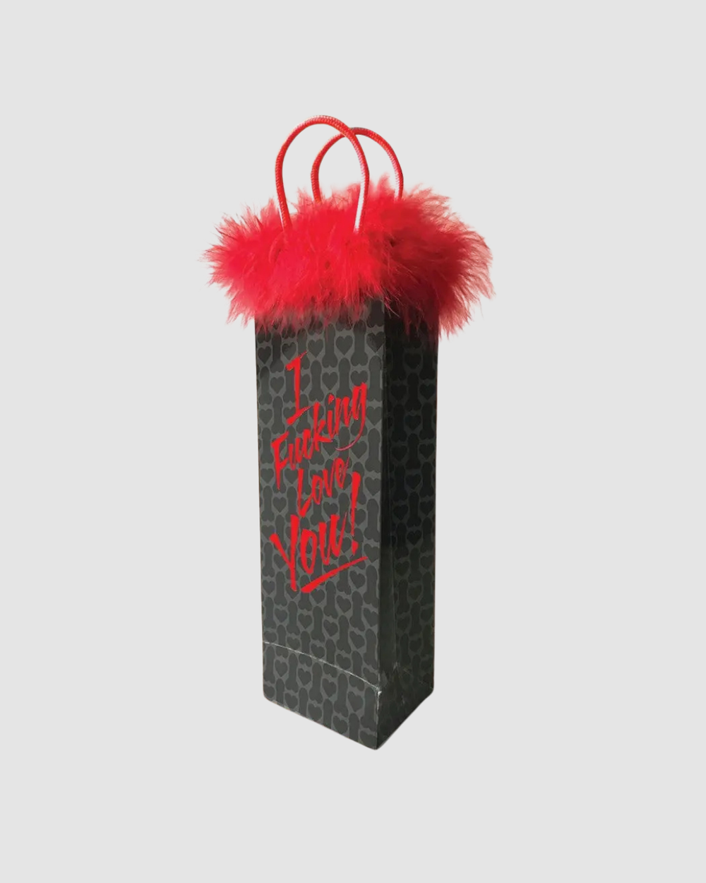 Bright pink novelty gift bag with bold black text reading "I fucking love you" from Little Genie, perfect for special occasions.
