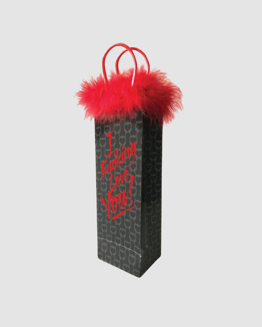 Bright pink novelty gift bag with bold black text reading "I fucking love you" from Little Genie, perfect for special occasions.