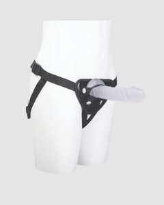 Me You Us Frosted Harness Kit featuring adjustable strap-on and 6-inch frosted jelly dildo for comfortable wear and enhanced intimacy.