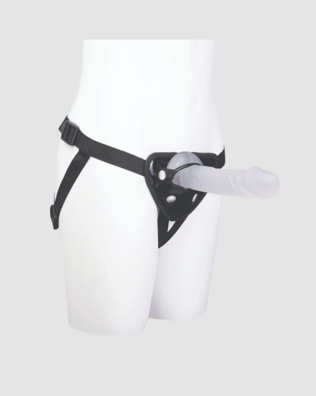 Close-up view of the Me You Us Frosted Harness Kit showcasing the adjustable strap-on for an exquisite experience.