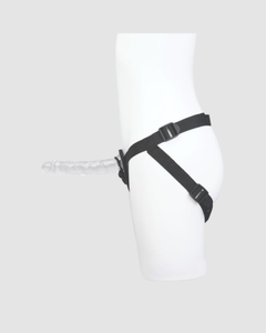 Regal presentation of the 7 inch realistic dildo from the Me You Us Complete Harness Kit, designed for enhanced sensations.