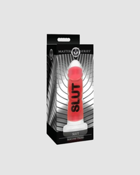 Master Series Kinky Explicit Words Silicone Dildo with striking FUCK lettering, designed for those who enjoy pleasure with attitude.