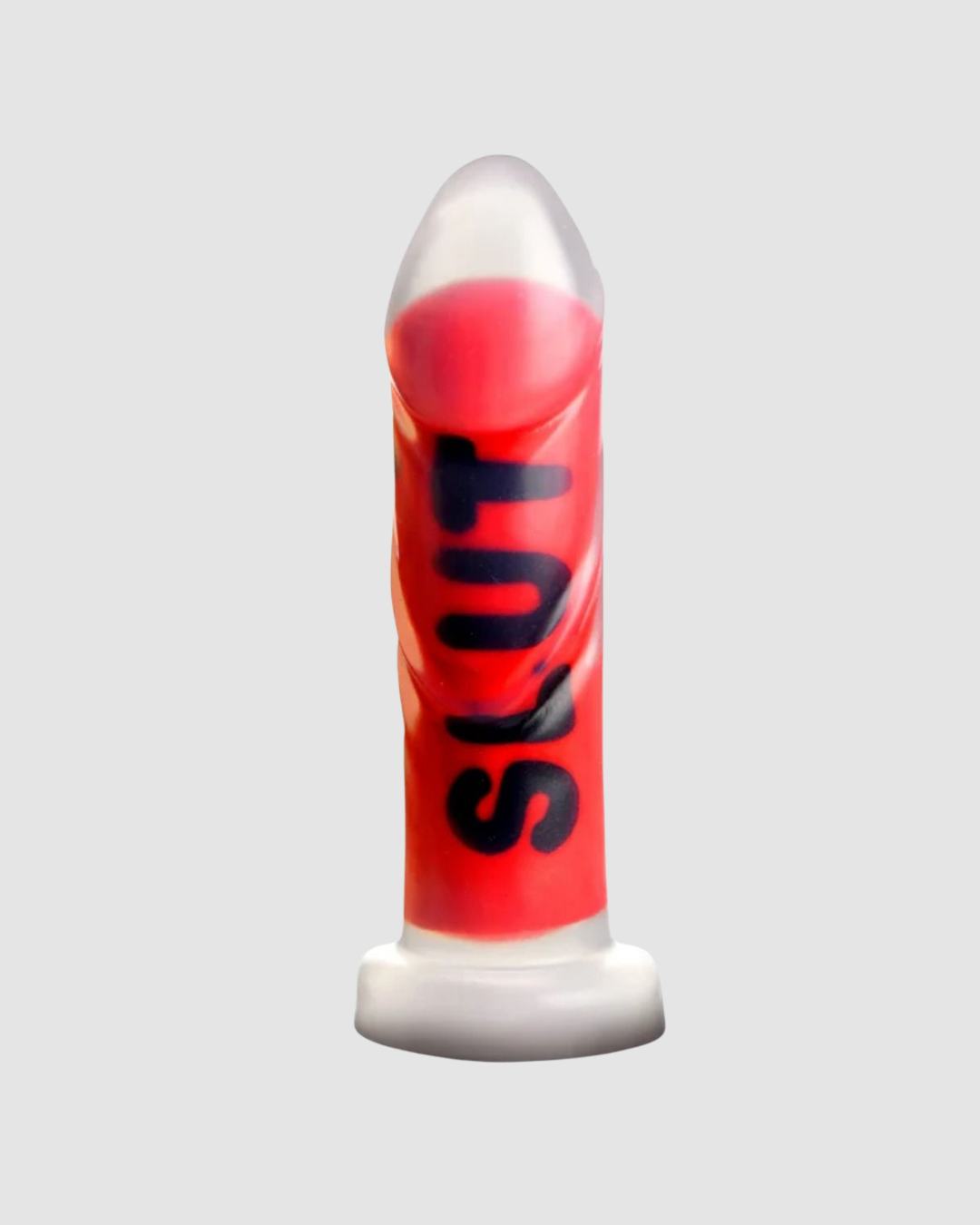 Master Series Kinky Explicit Words Silicone Dildo showcasing the bold BITCH embossed design, perfect for adventurous pleasure seekers.
