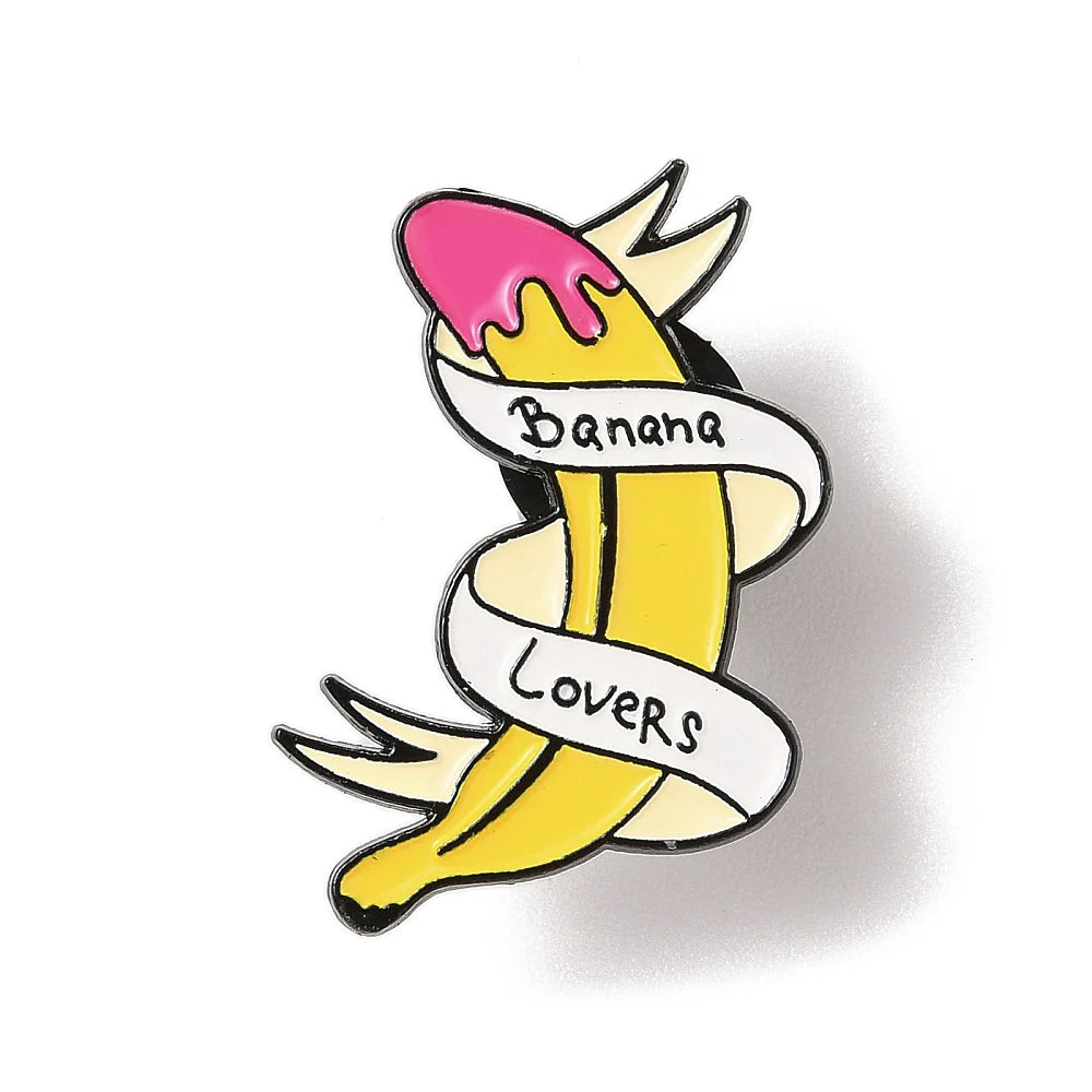 Banana Lovers enamel pin by Scandals, featuring a bold, colorful banana design for fashion accessories.