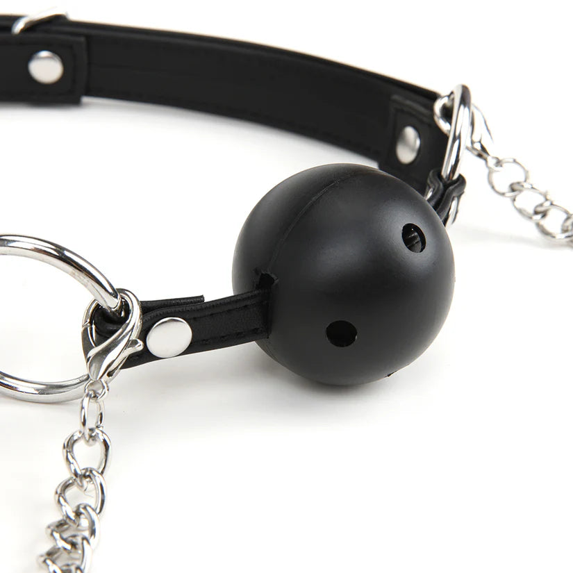 a black ball and chain on a white background