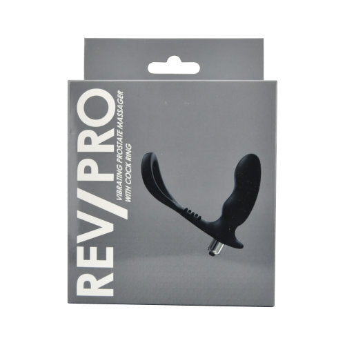 Lifestyle shot of the Rev-Pro Vibrating Prostate Massager with Cock Ring, demonstrating its beginner-friendly size and versatility.