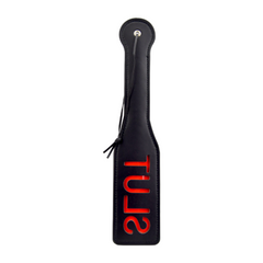 Spanking Paddle Black - Slut, PU Faux Leather, 32 x 6 cm