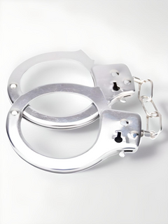 Elegant Heavy Duty Handcuffs designed with precision in gleaming metal, ideal for enhancing bondage experiences.