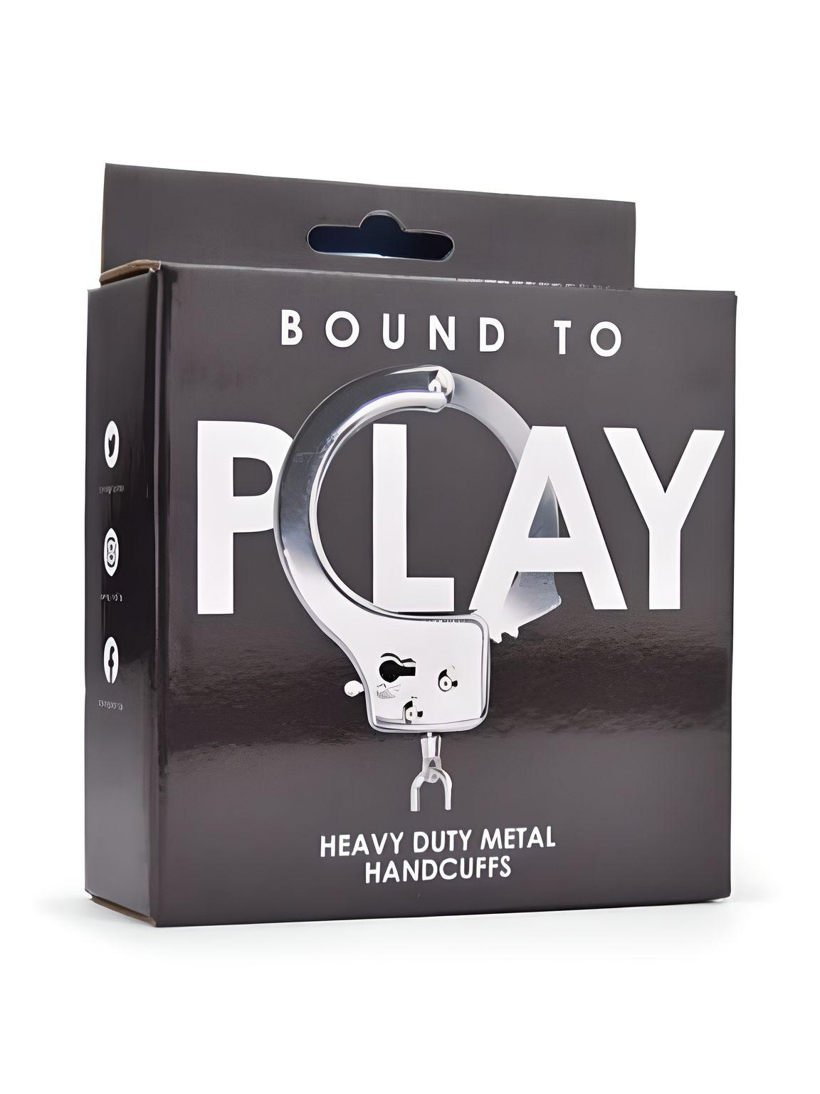 Stylish packaging of Bound to Play Heavy Duty Handcuffs, highlighting the luxurious nature of this bondage accessory.