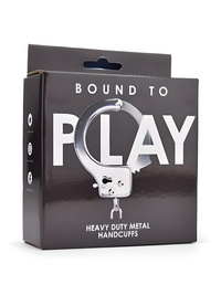 Stylish packaging of Bound to Play Heavy Duty Handcuffs, highlighting the luxurious nature of this bondage accessory.