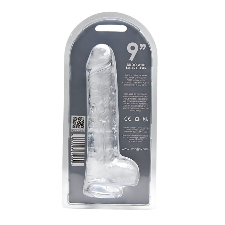 Clear Jelly 9 inch Realistic Dildo with Balls and Suction Cup Base