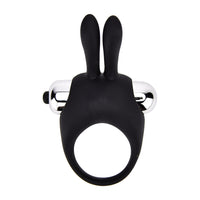 Black silicone ring with bunny ears and silver accents on a white background
