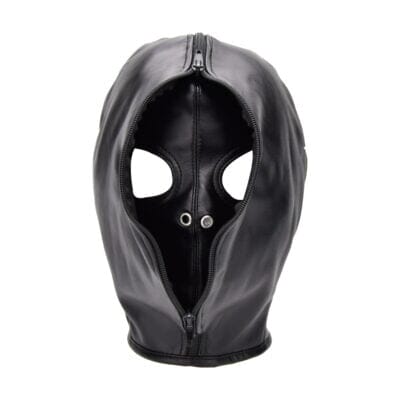 Open-eyed BDSM hood by 1on1, sensory deprivation accessory with breathable design and adjustable straps for thrilling exploration.