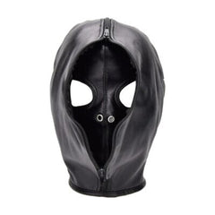 Open-eyed BDSM hood by 1on1, sensory deprivation accessory with breathable design and adjustable straps for thrilling exploration.