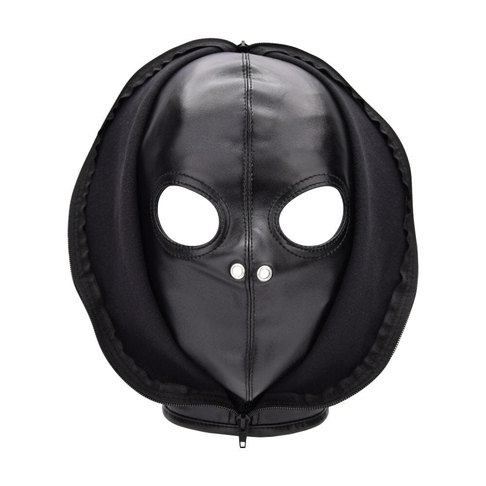 Open-eyed BDSM hood by 1on1 for sensory deprivation, featuring breathable material and adjustable straps for comfortable wear.