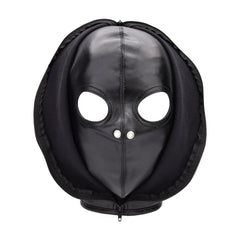 Open-eyed BDSM hood by 1on1 for sensory deprivation, featuring breathable material and adjustable straps for comfortable wear.