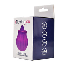 Purple Loving Joy Rose Licking Clitoral Vibrator with textured design, shown from the side view.