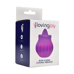 Loving Joy Rose Licking Clitoral Vibrator in purple, showing the side view of the intimate vibrator with floral design details.