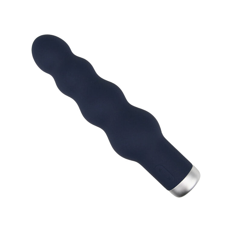 Stylish close-up of the Nauti silicone ribbed vibrator, highlighting its smooth contours and user-friendly interface.