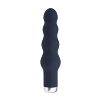 Luxurious Nauti silicone ribbed vibrator in a sophisticated navy blue finish, showcasing its elegant ribbed design.