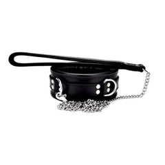 Bound to Please leather collar with padded comfort, padlockable buckle, and three D-rings for secure, stylish wear.