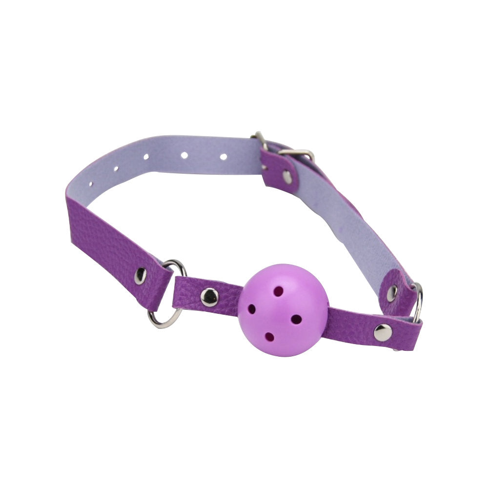 Bound to Play Bondage Kit Purple - Sophisticated breathable ball gag included in this premium bondage kit for couples.