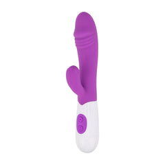 Loving Joy Jessica Rabbit semi-realistic rabbit vibrator with 10 functions, slimline design, 19cm length, shown in image.