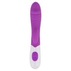 Jessica Rabbit semi-realistic rabbit vibrator by Loving Joy, slimline design with 10 functions, 19cm length, shown in image.