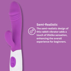 Semi-realistic Jessica Rabbit rabbit vibrator by Loving Joy, slimline design with 10 functions, 19cm length, detailed close-up image.