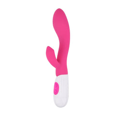 Loving Joy Jessica Rabbit G-Spot rabbit vibrator with curved silicone shaft, 10 functions, beginner-friendly design, for enhanced pleasure.
