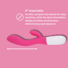 Loving Joy Jessica Rabbit G-Spot Rabbit Vibrator with curved shaft, 10 functions, silicone material, beginner-friendly design.