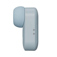 a light blue door handle on a white wall