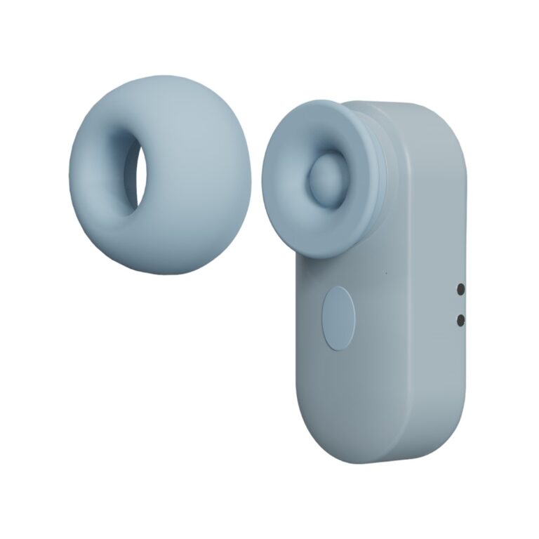 a pair of blue earplugs on a white background