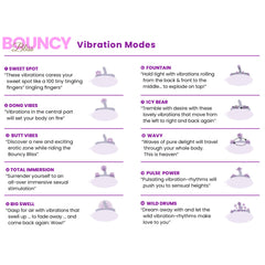 Bouncy Bliss vibrating grinding pad with hands-free sit-on design, 3 motors, and 10 modes