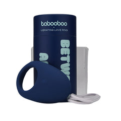 Tabooboo Between You and Me Vibrating Love Ring displayed with USB charging cable, presenting a sophisticated vibrating cock ring experience.