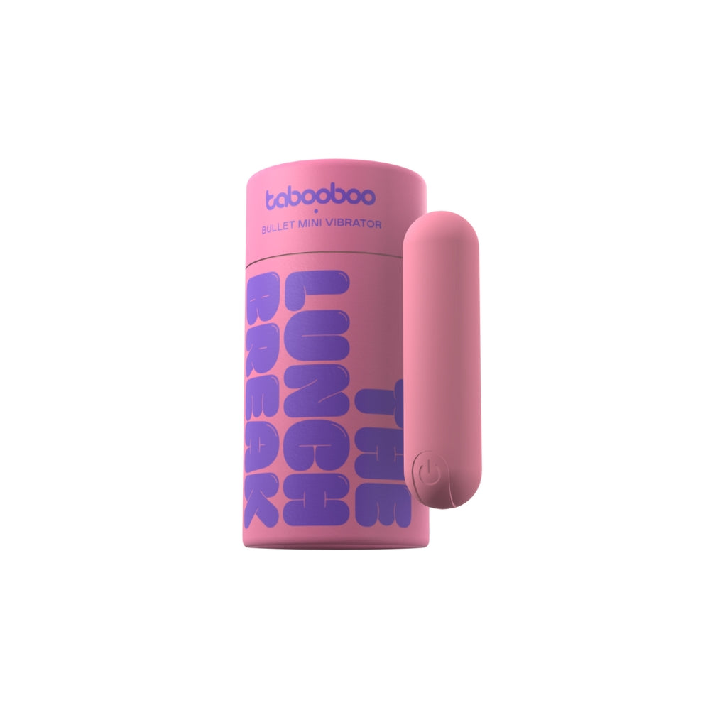 Tabooboo Lunch Break Bullet Vibrator, compact waterproof mini vibe with 10 functions, USB rechargeable, black and sleek design.