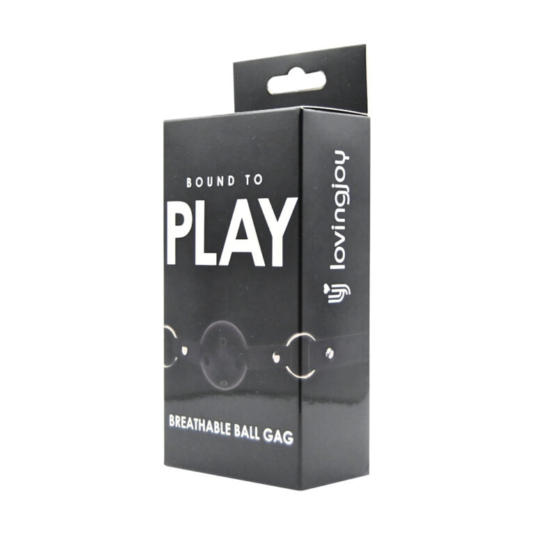 Contemporary packaging design for Bound to Play Breathable Ball Gag, featuring an elegant display of the product.