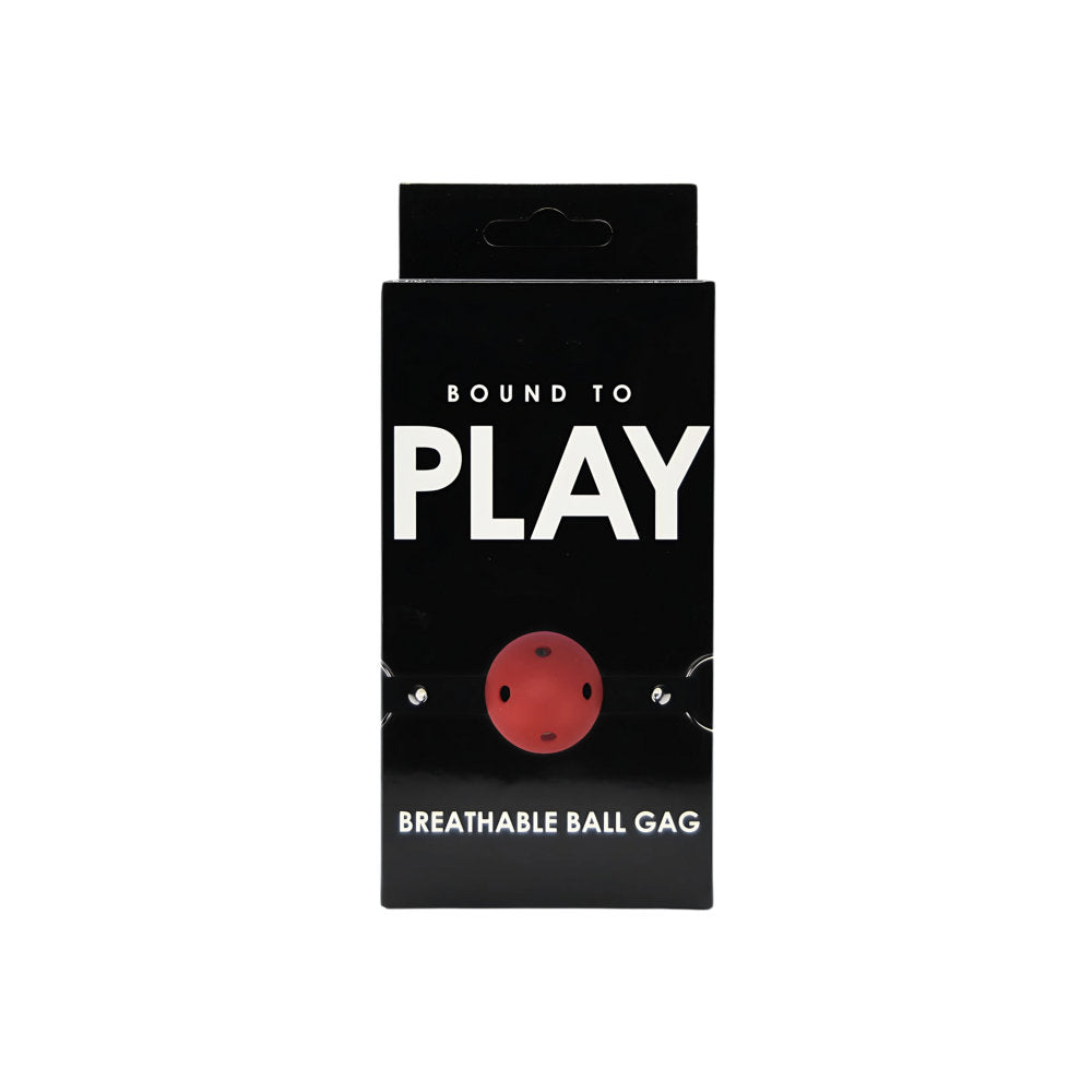 Elegant packaging of the Bound to Play Breathable Ball Gag, featuring sleek graphics and quality branding.