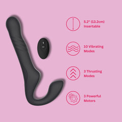 MINA Surge remote thrusting vibrating strapless strap-on with three motors, ten vibration modes, and three thrusting modes.
