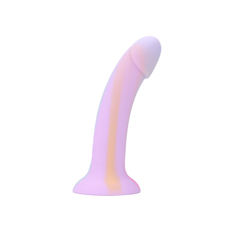 Elegant Mina Taro Silicone Dildo glowing in the dark, made from high-quality liquid silicone for ultimate pleasure.