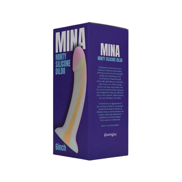 Mina Minty Silicone Dildo displayed upright, showcasing its strong suction cup base and ergonomic design for ultimate satisfaction.